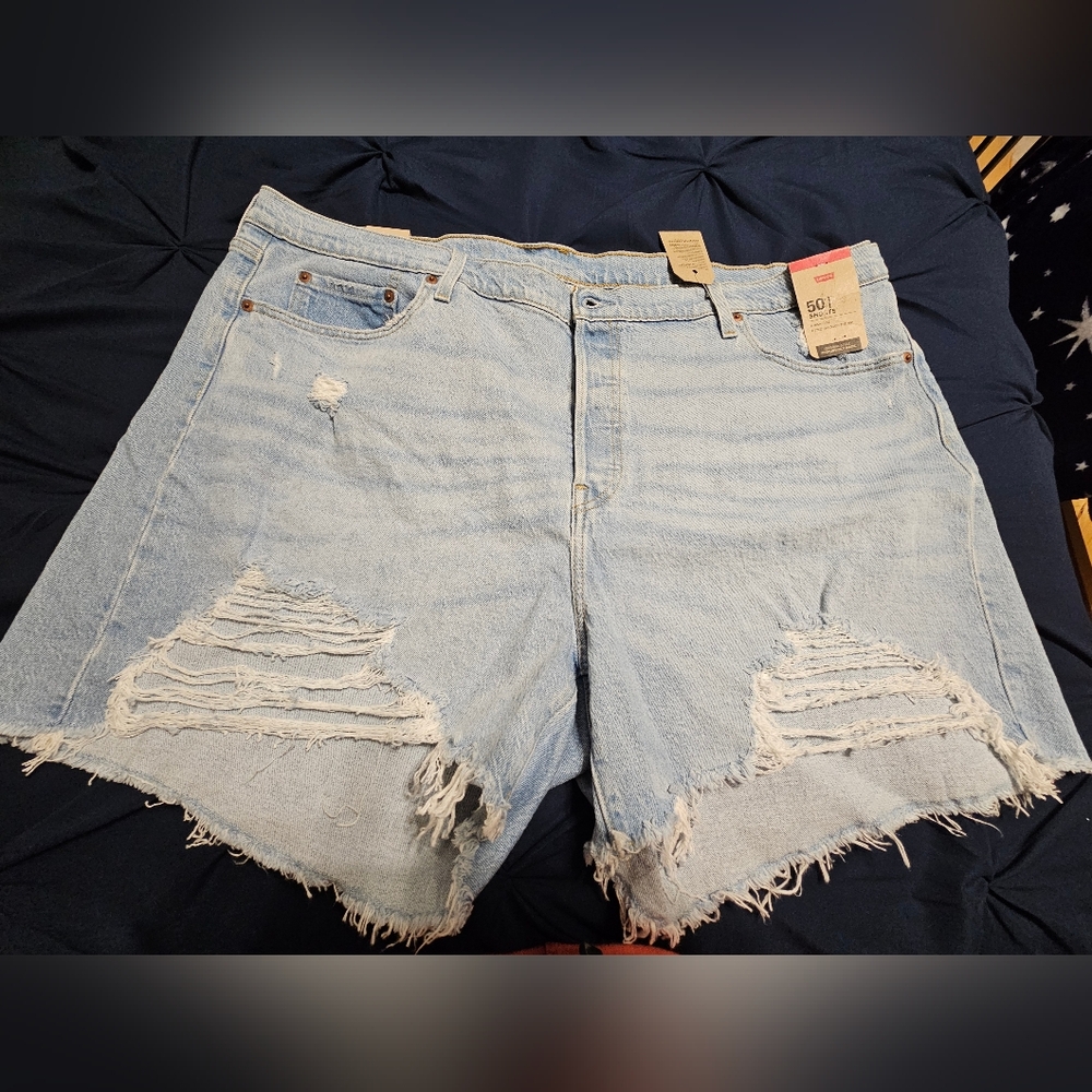 Levis 501 5 Button Fly Distressed Original Style Jean Shorts NWT Plus Size 24W